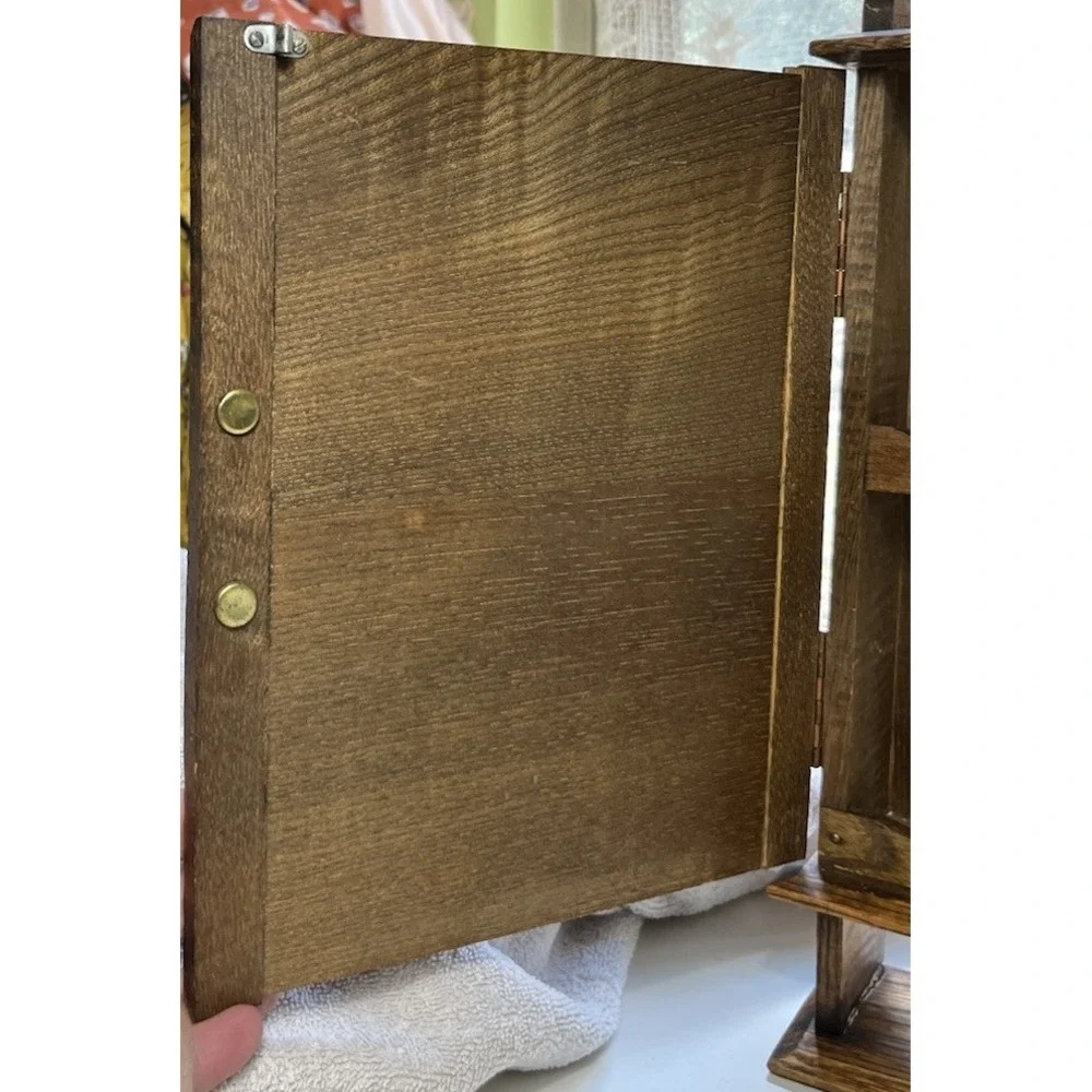 Vintage Antique Wood Wall Spice Rack Copper Hardware 14